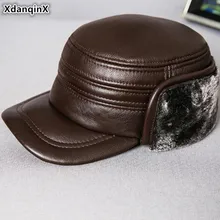 XdanqinX настоящие кожаные кепки Мужская теплая зимняя шапка армейские военные шапки Толстая бархатная плоская кепка новые мужские кожаные Кепки из воловьей кожи