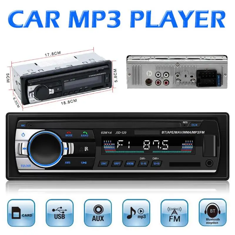 Автомобильный стерео Bluetooth MP3 плеер, музыка, копия, дистанционное управление, цифровой медиа-приемник, FM радио, TF, USB, 3,5 мм, AUX аудио для Iphone XS