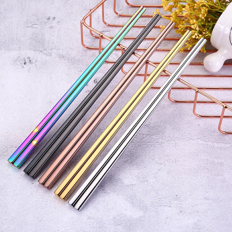 QDRR 1 Pair Stainless Steel Chopsticks Metal Chop Sticks Tableware