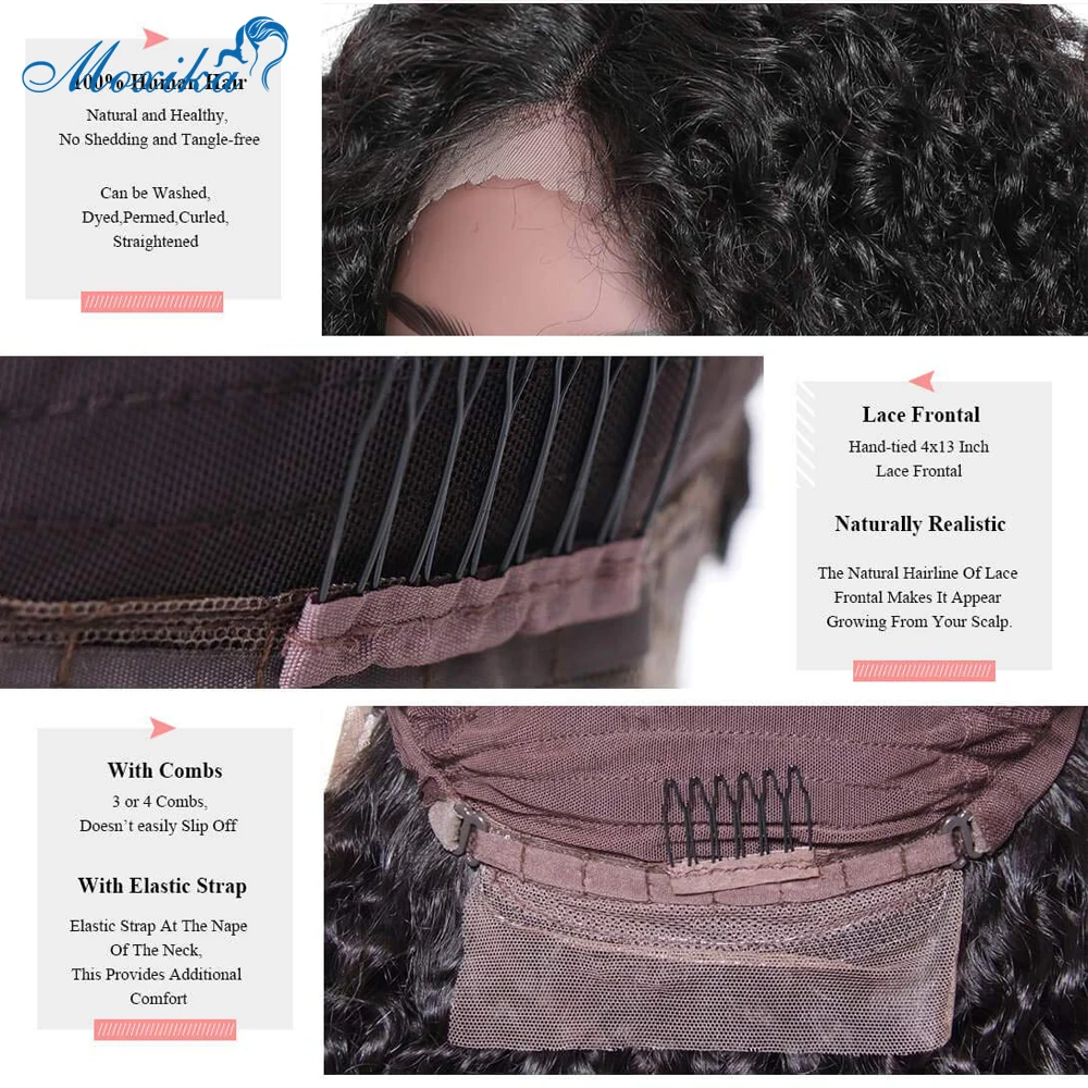 Cena Moxika 13*4 kręcone ludzki włos koronki przodu peruki z dziecięcymi włosami brazylijski Remy włosy peruki z krótkim bobem dla kobiet Pre oskubane koronkowa peruka