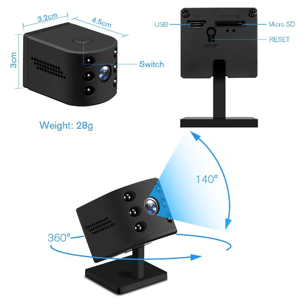 Новая WiFi 1080P HD мини-камера инфракрасного ночного видения Обнаружение движения микро камера 360 градусов широкоугольная дистанционная беспроводная камера