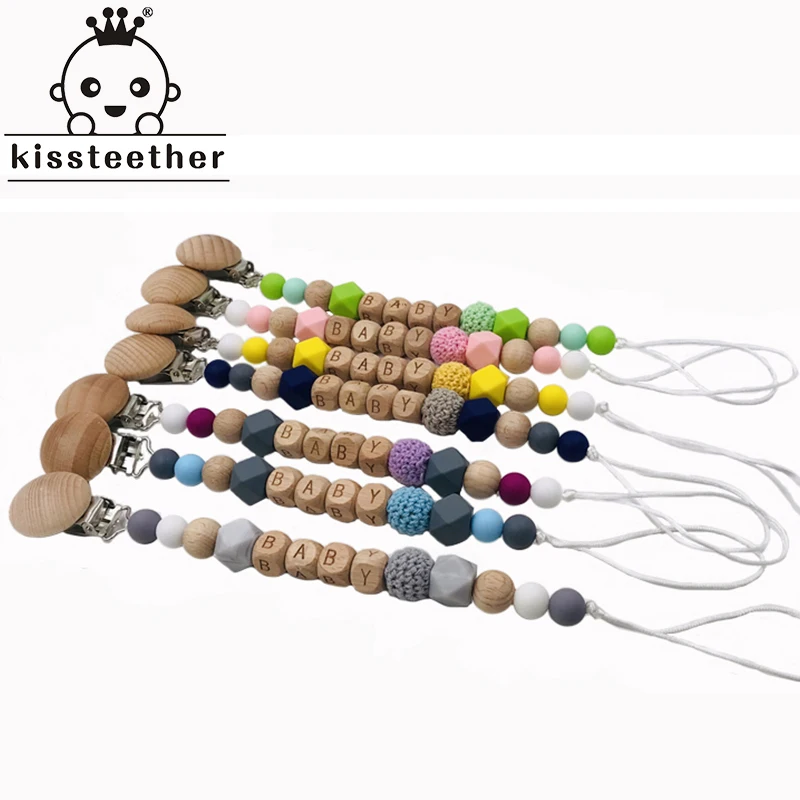 

Baby Teether Pacifier Chain Organic Teether Natural Teething Grasping Toy Silicone Beads Toddler Teether Newborn DIY Baby Gift