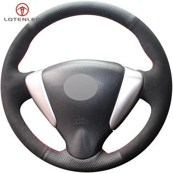 

LQTENLEO Black Genuine Leather Suede Steering Wheel Cover For Nissan Tiida Sylphy 2011-2015 Versa 2014-2019 NV200 Sentra Livina