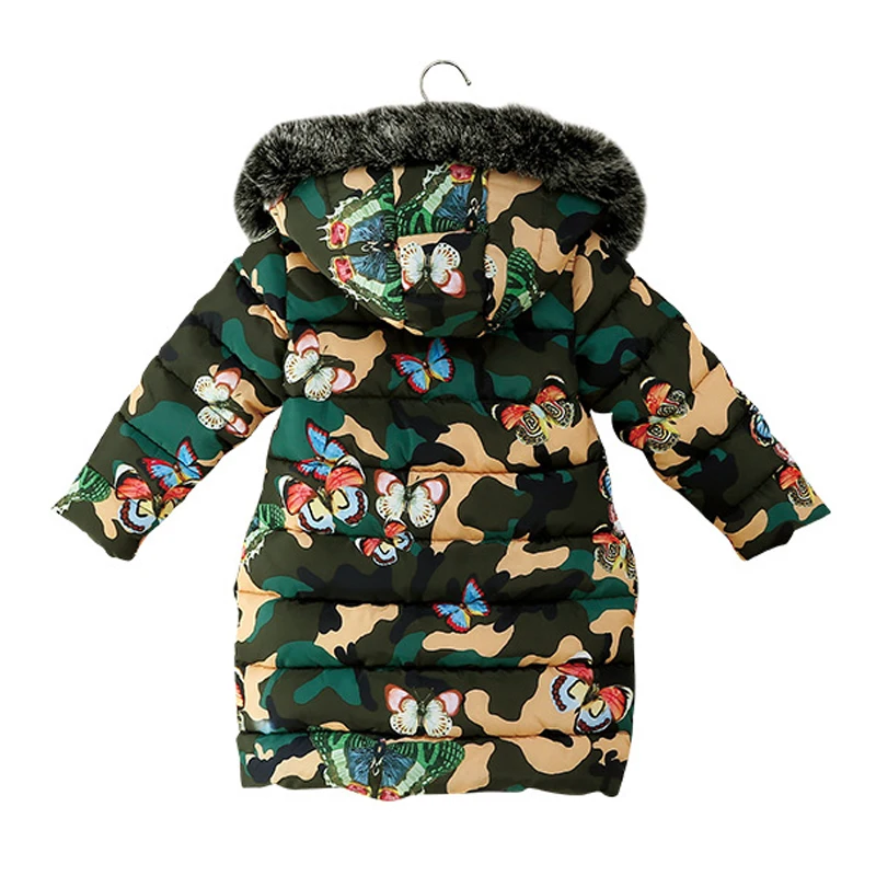 Коллекция года, зимнее модное камуфляжное пуховое длинное Детское пальто в стиле милитари с хлопковой подкладкой детское плотное теплое пальто