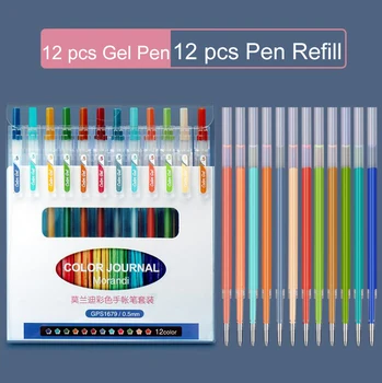 

12pcs/set + 12 Refill Retractable Gel Pen 0.5mm Candy Colors Pen Painting Graffiti Hand Account Office School Supply Stationery