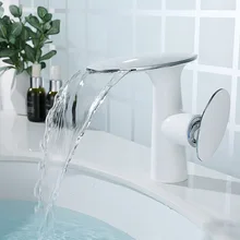 All copper waterfall hot cold water white and golden basin faucet All copper waterfall hot cold water white and golden basin faucet