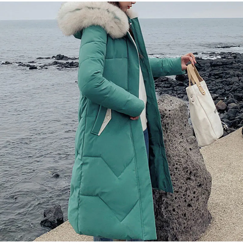 Женская зимняя длинная парка с капюшоном из искусственного меха, туника, тонкое теплое пальто, женские парки с хлопковой подкладкой, повседневная женская верхняя одежда