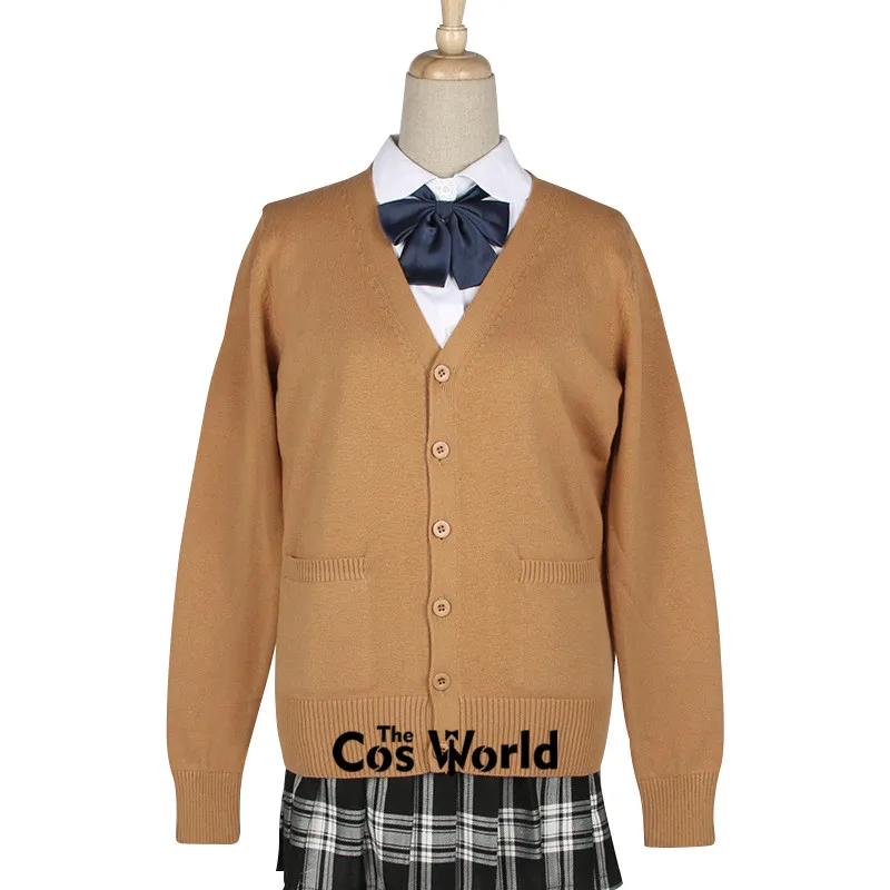 XS-XXL весна осень женский длинный рукав вязаный кардиган с v-образным вырезом свитер Верхняя одежда куртка пальто для JK школьная форма Студенческая одежда - Цвет: Camel-brown