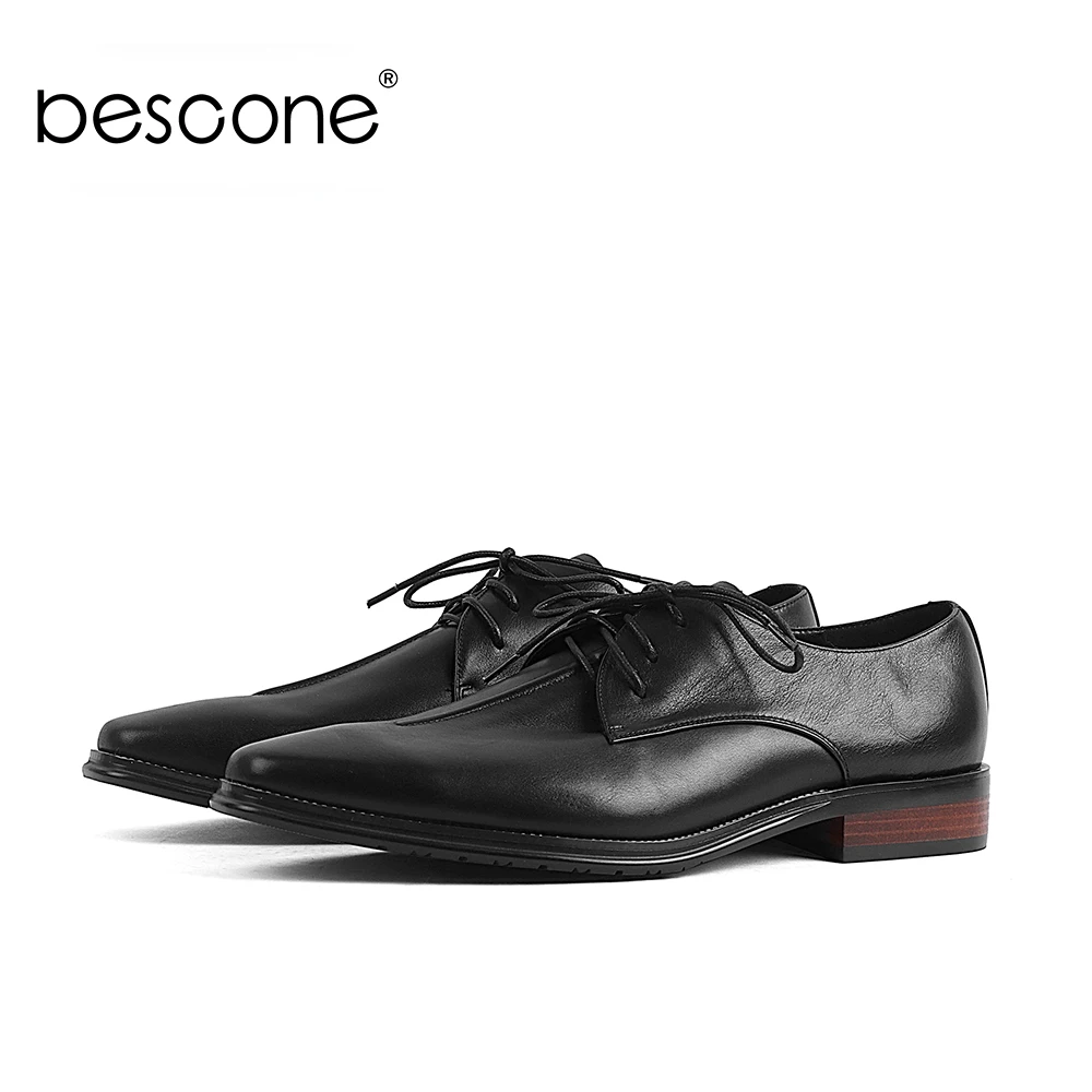 

BESCONE Classic Men's Business Dress Shoes Comfortable Round Toe Breathable Genuine Leather Office Lace-Up Male Suit Shoe BN35