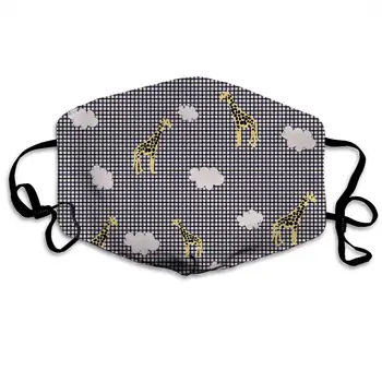 

Reusable Washable Mask, Giraffe Cloud Checkered Anti Dust Block Air Pollution Half Face Mouth Mask with Elastic Ear Loop
