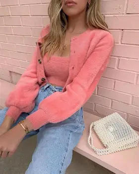 

Women Autumn Jackets Sweet Sweater Cardigan 2PCS Warm Fleece Long Sleeve Coats + Tank Top Sets Ladies Two Piece Set Size S-XL