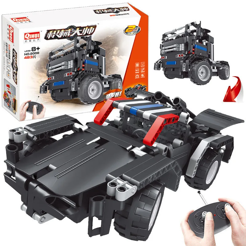 

QIHUI Assembled Building Blocks Charge Electric Remote Control Car Building Blocks Educational CHILDREN'S Toy Birthday Gift