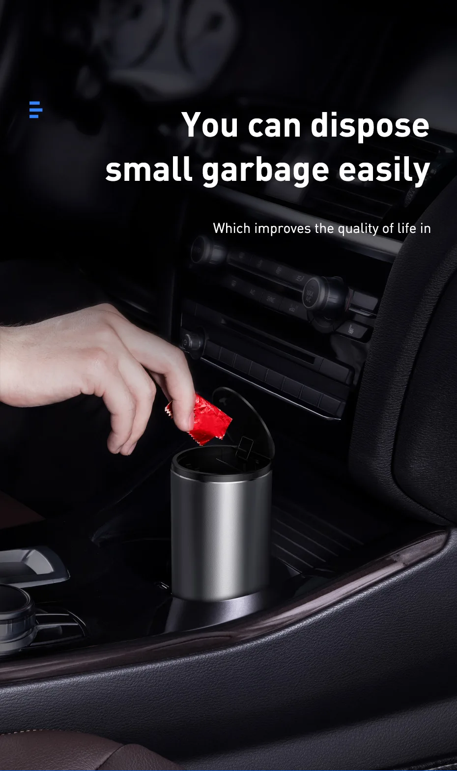 Baseus Mini Trash Bin For Car With Garbage Bag | Small Car Trash Can | Car Accessories