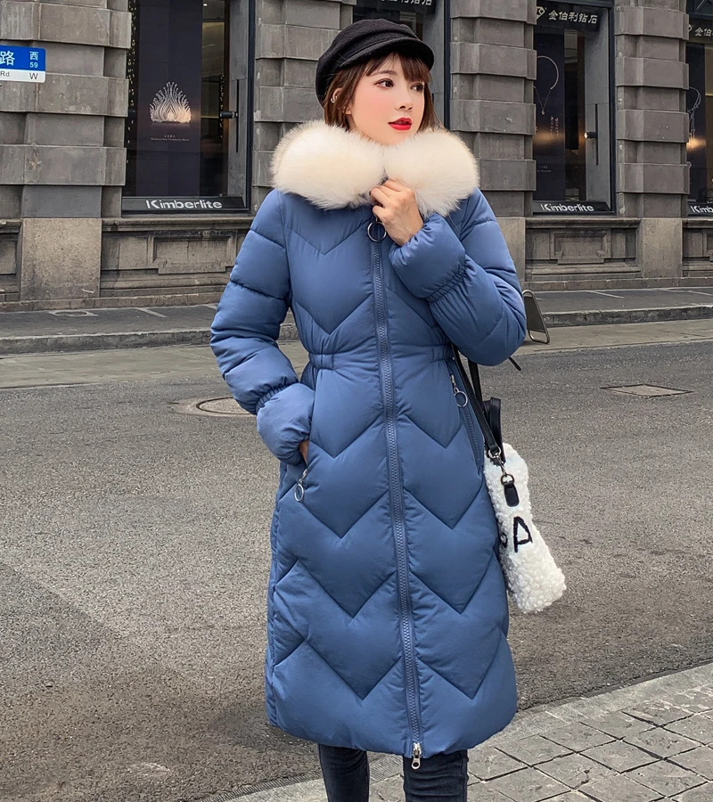 Новинка года, 6 цветов, зимняя куртка для женщин, тонкая женская утепленная парка с капюшоном, теплое длинное пальто с капюшоном из искусственного меха