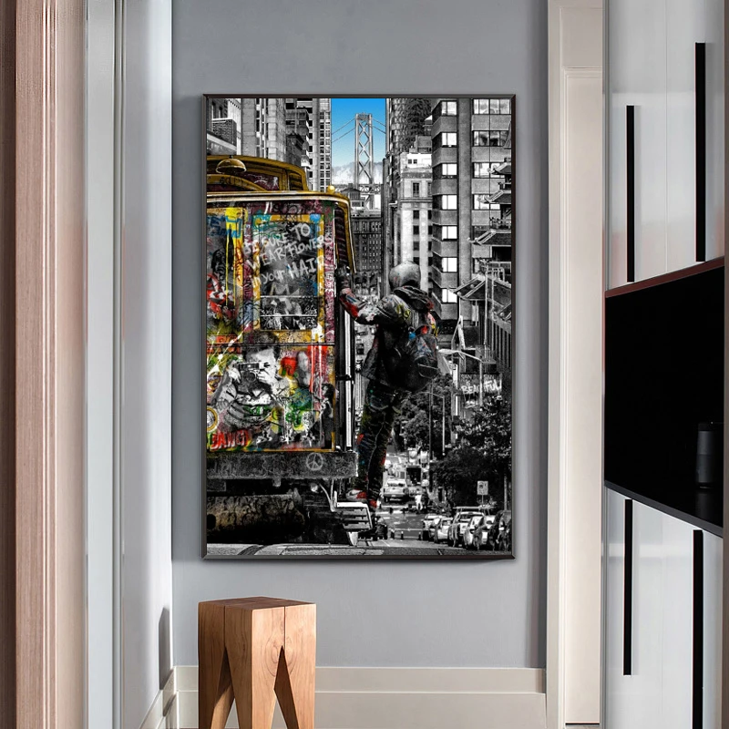 Бэнкси Холст живопись пейзаж Лондона город плакаты и принты стены граффити