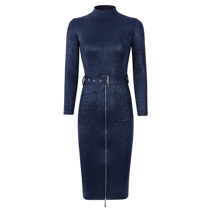 Neophil Винтаж молния пояса трикотажная миди Для женщин платья зимний ...
