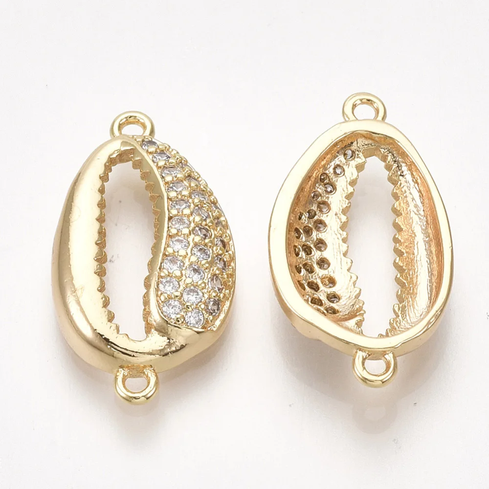30pcs Brass Cubic Zirconia Cowrie Shell Links for jewelry making Connector Accessories Findings 21x11x3.5mm Hole: 1.2mm | Украшения и