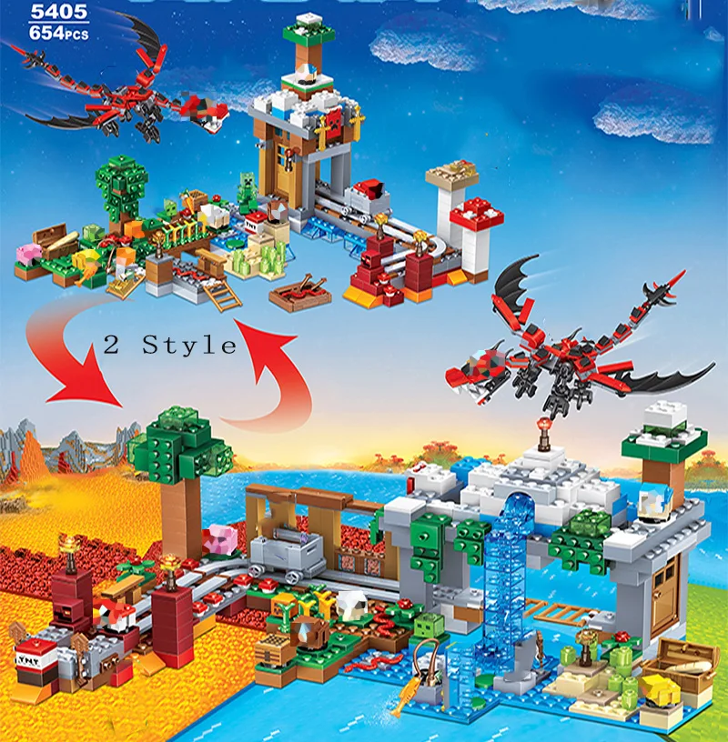 Legoing Minecraft village Series Dream World Dragon and Mine Minecraft Dragon Knight Figures DIY Building Blocks Children