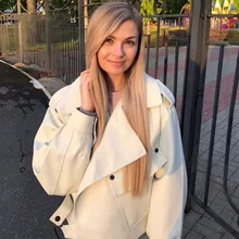Ailegogo New Arrivals Women Faux Leather Jacket Pu Motorcycle Biker Beige Leather Coat Fashion Turndown Collar Loose Streetwear