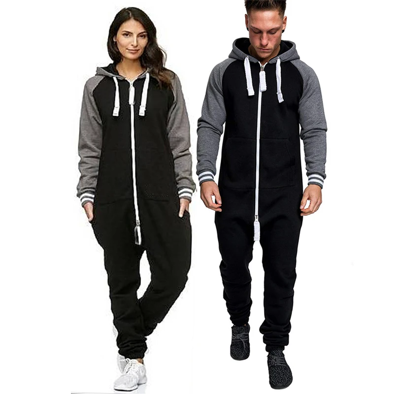 Women Men Hooded Tracksuit Zipper Ones Jumpsuit Lady One Piece Playsuit Unisex Hoody Long Sleeve Warm Set Trousers