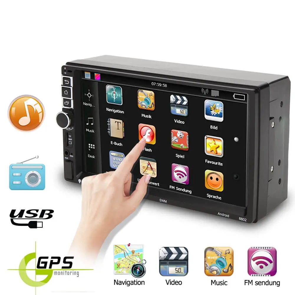 

SWM8802 7in TFT Touch Screen 1G+16G 2Din Quad-core Android Bluetooth Music Player Car Audio GPS Navi MP5 Player Auto FM Radio