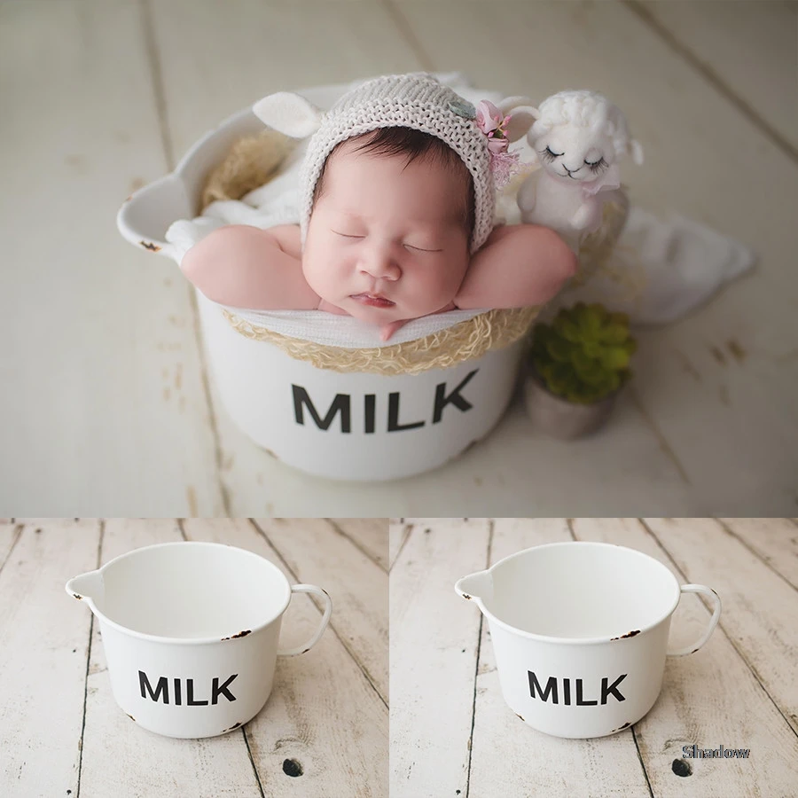 Newborn Photography Props Metal Posing Props Milk Cup Container Facial Makeup Basin Infant Photo Shoot Props Creative Props