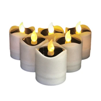 

6Pcs Waterproof Solar Power Flickering Led Flameless Candle Tealights Smoke-Free for Christmas Party Decoration Outdoor (Warm Wh