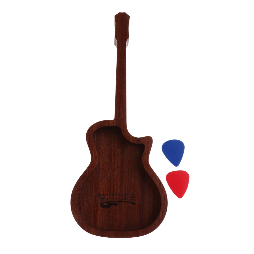 Durable Wooden Guitar Bass Pick Plectrums Box With 2pcs Picks