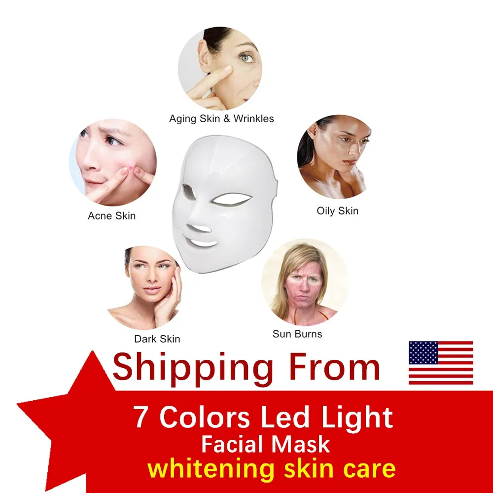

Ship From USA ,LED Facial Masks 7 Colors Photon Electric Therapy Whitening Skin Rejuvenation Anti Acne Wrinkle Beauty Treatments