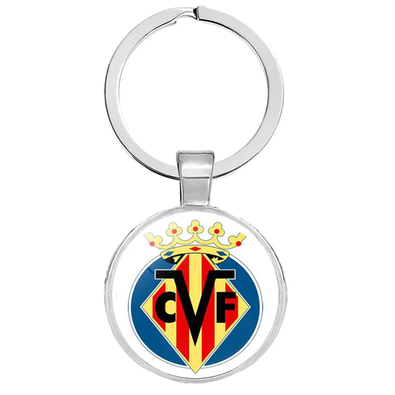 Football Club Keychain Jewelry with Glass Cabochon Football Team Logo Socceer Club Charm Wrap Leather Braided Keyrings