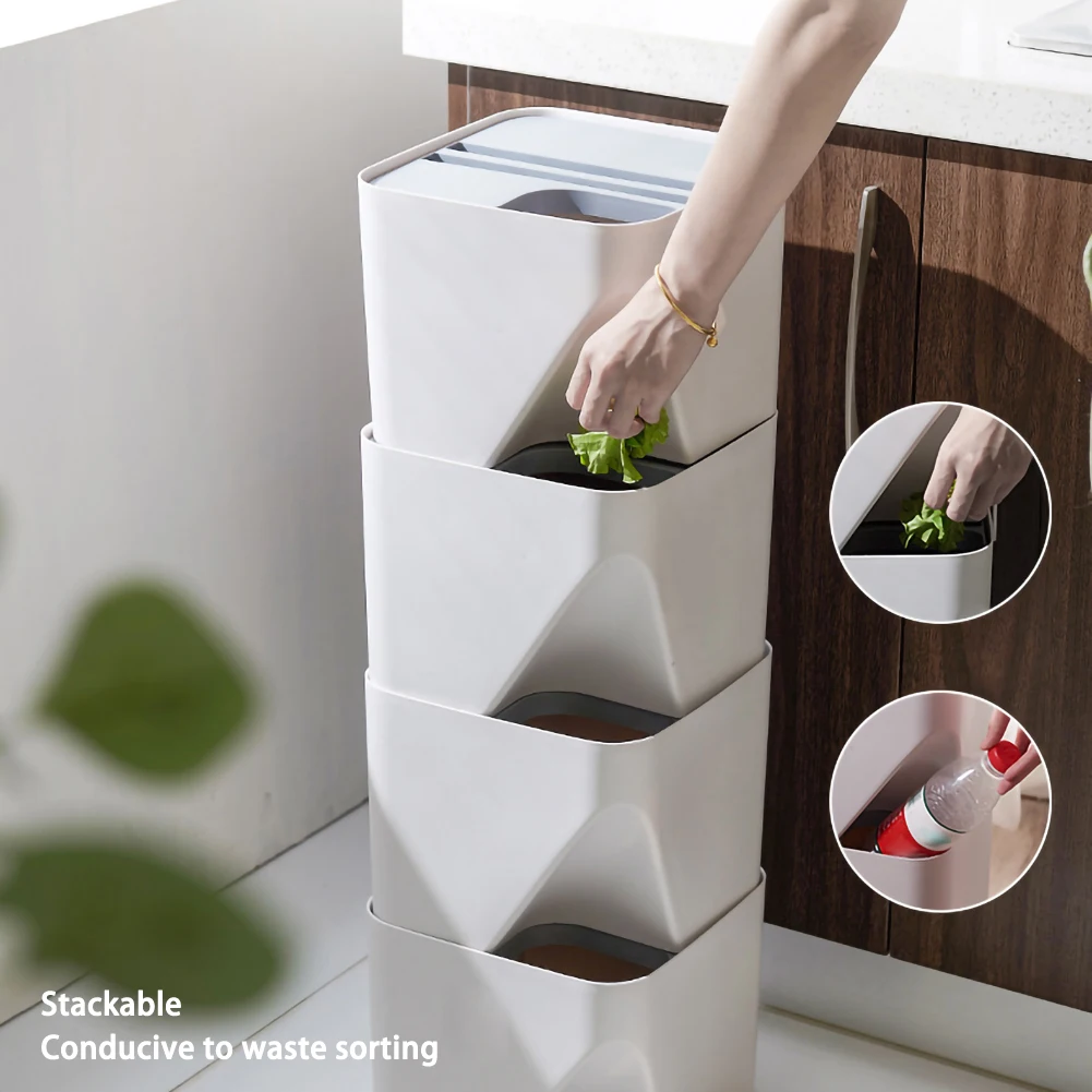 Сортировки мусора ящики домохозяйств стек мусорные баки с закрытыми сухой