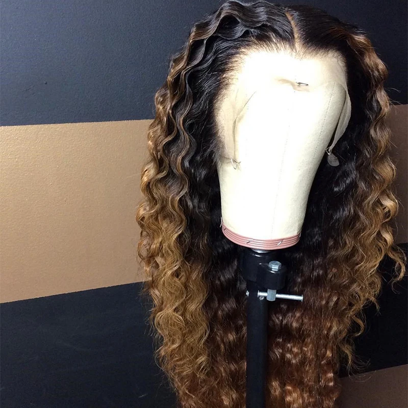 Ombre Brown Color Wave  Lace Part Human Hair Wigs With Baby Hair Pre Plucked Remy Brazilian Lace Wigs Bleached Knots