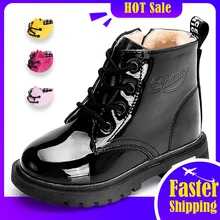 

New Boots for Children Size 21-35 Martin Boots for Girl PU Leather Waterproof Winter Kids Snow Shoes Girls Rubber Boots