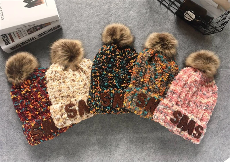 Модные зимние вязаные теплые шапки, женские меховые шапочки с помпонами, шапка ручной работы, женская теплая утолщенная шапка, подарок для мамы и подруги