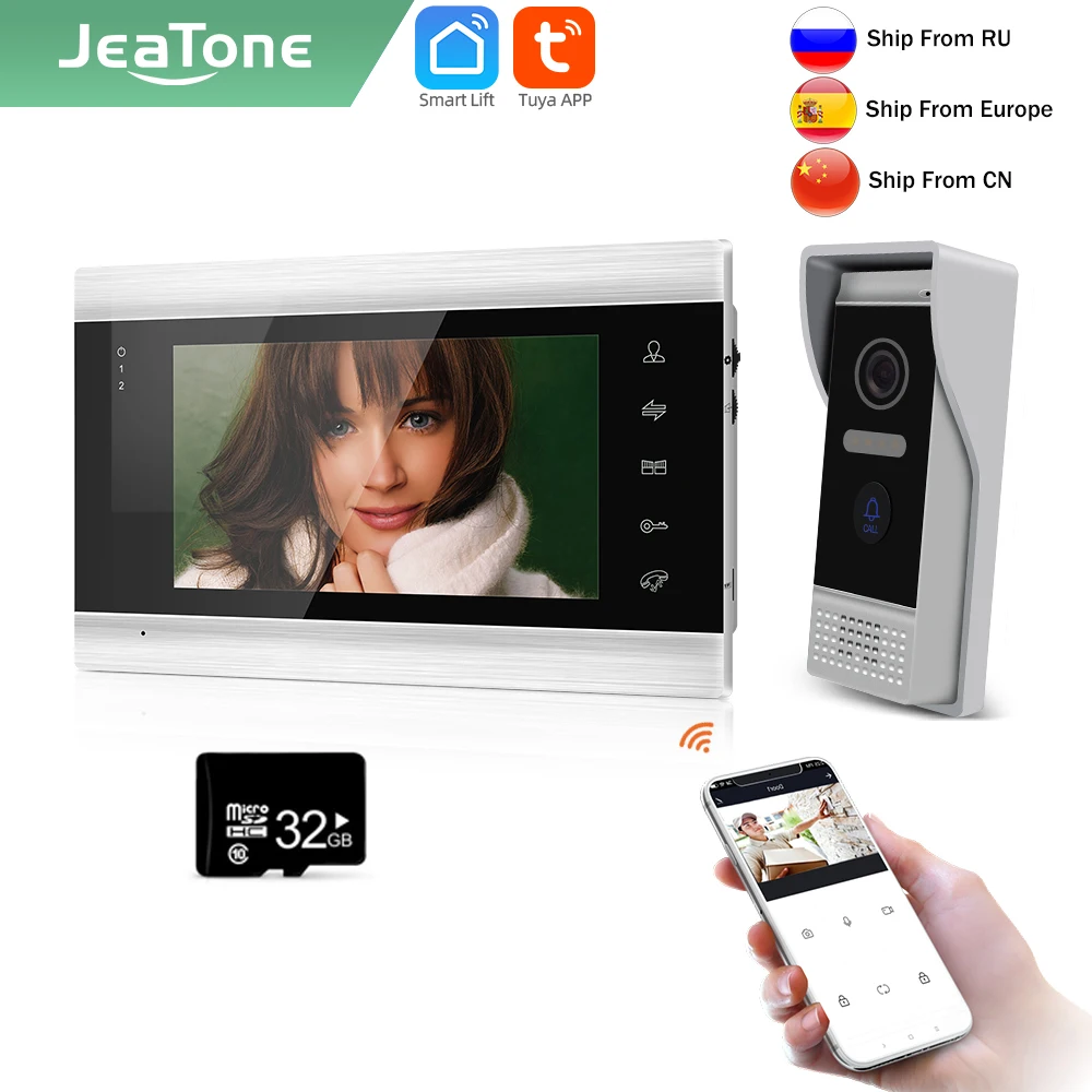 Jeatone Tuya smart phone7 ‘’ WIFI wireless video intercoms for home indoor Monitor Motion Detection Doorbell with camera Outdoor