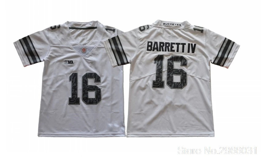 Мужская одежда J.T. Ohio State Barrett 16 колледж Джерси-черный белый красный сшитый Размер S-3XL - Цвет: White