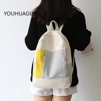 

2020 Colors Match Teenagers Fashion Design Women Canvas Backpack Middle School Student Useful Book Bags Girls Leisure Travel