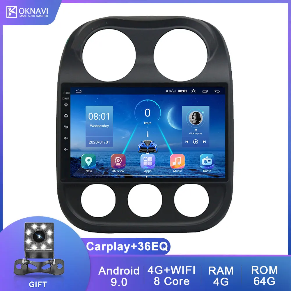 For 10 inch JEEP Compass Patriot 2010-2016 Android 9.0 DSP Carplay 4G 2Din SWC Radio GPS Navigation No DVD Car Multimedia Player