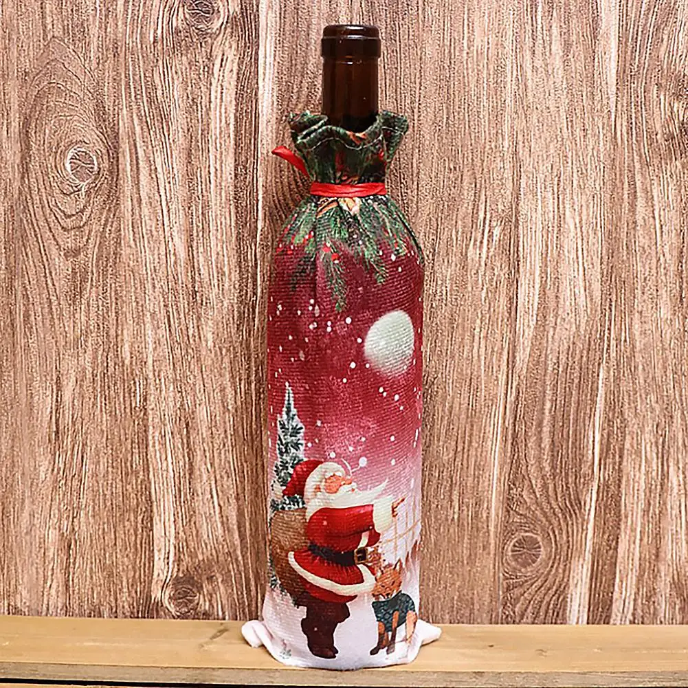 1pcs New Year Christmas Wine Bottle Dust Cover Bag Santa Claus Noel Dinner Table Decor Christmas Decorations for Home