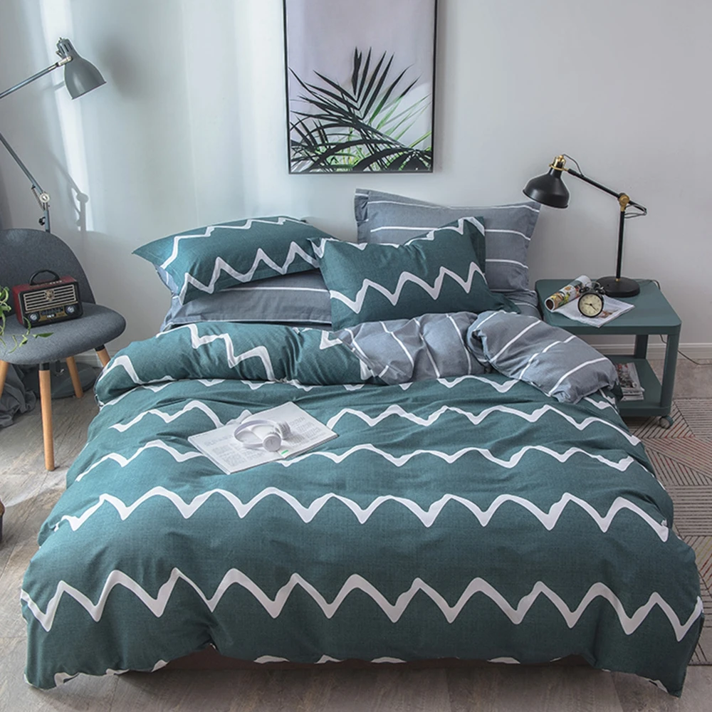

Green / White printed bedding set Brief Wavy Duvet Cover set Single Twin Full Queen King sizes bed linens set new