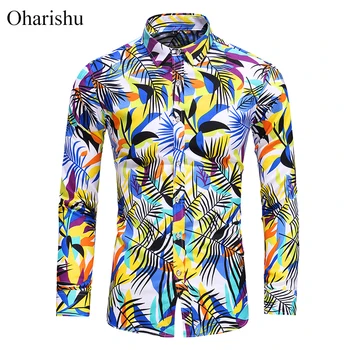 

45KG-120KG Men's Blouse New Fashion Design Colorfully Printed Shirt Men Hawaii Long Sleeved Beach Floral Shirts 5XL 6XL 7XL