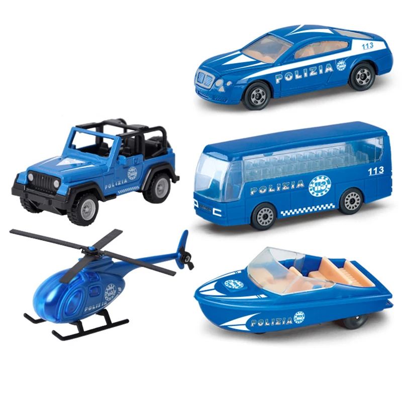 

5Pcs/set 1:72 Simulation Metal Police Series Car Model Diecast City Bus Speedboat Off-road Vehicles Collection Toy for Boy Y020