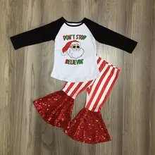 Осенне-зимние штаны в полоску с пайетками и рождественским Санта-Клаусом для маленьких девочек эксклюзивные хлопковые детские расклешенные штаны