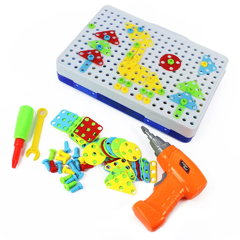 

608 Flexible DIY Jigsaw Puzzle Educational Platter Electric Drill Hands-on Disassembly Screw And Nut 240PCS Play House Toys