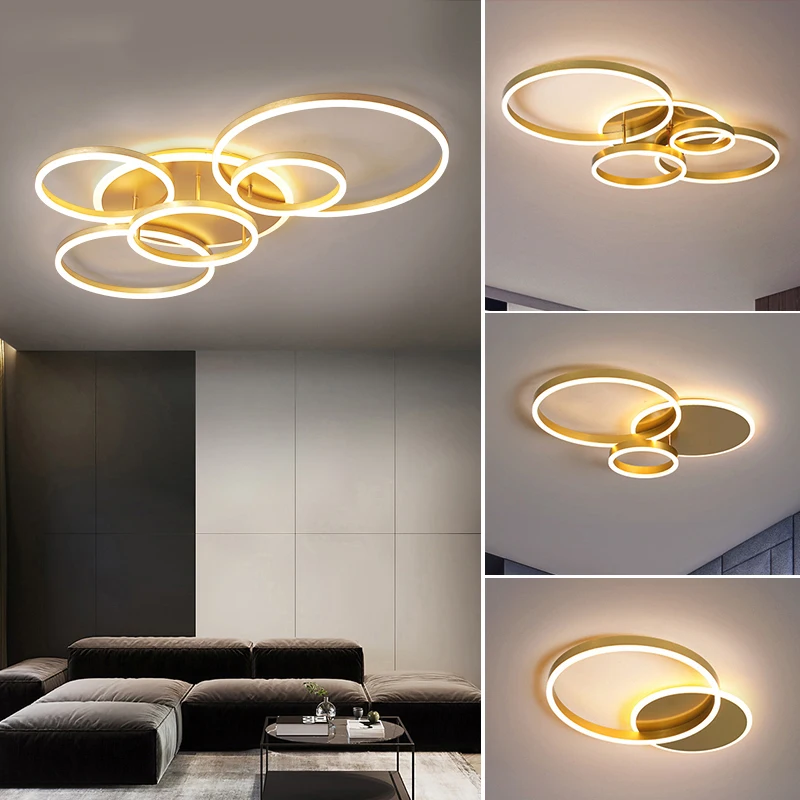 Plafonnier LED au design moderne, disponible en noir et en jaune or, éclairage d'intérieur à intensité réglable, luminaire décoratif de plafond, idéal pour un salon, un bureau ou une chambre à coucher