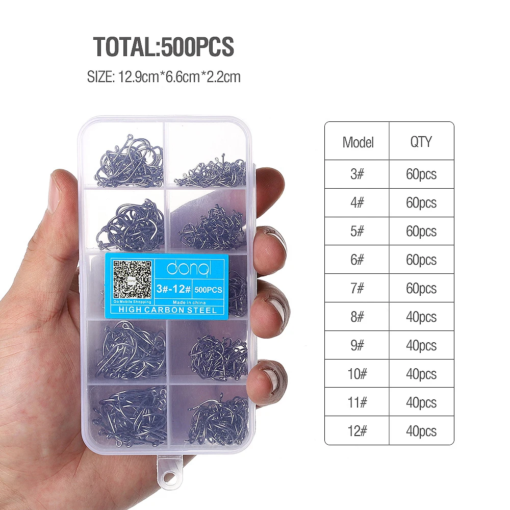 DONQL 200-600 шт./кор. смешанные Размеры бронзовых морских рыболовных крючков 3#-12# колючей углерода Сталь один удочка рыболовные принадлежности Карп рыболовные Крючки комплект - Цвет: 500 Pcs