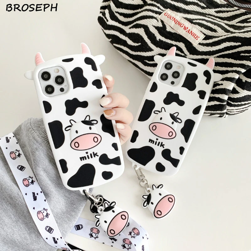 For iPhone 12 11 Pro X Xr Xs Max 6 6s 7 8 Plus Cute Cartoon Horn Cow Phone Case Soft Silicone Protective Shell Back Cover Fundas iphone 8 plus wallet case