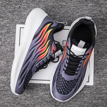

Fashion Men Mesh Shoes Breathable Soft Thick Bottom Outdoor Sneakers Summer Trend Flame Leisure Lace Up Non-slip Men Shoes