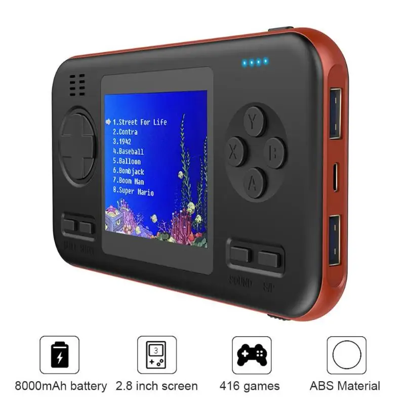 Портативная Классическая портативная игровая консоль с 8000 мАч портативным внешним аккумулятором, игровая машина, 2,8 дюймов, цветной экран, маленький размер, светильник, вес