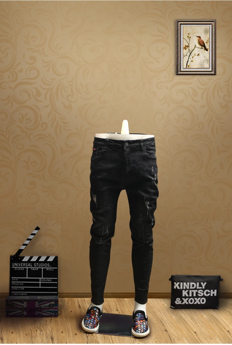 Уличная одежда для мужчин s обтягивающие рваные джинсы черные джинсы брюки для ковбоев PSMJ69
